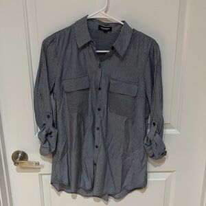 Express Light gray/blue and white striped button down